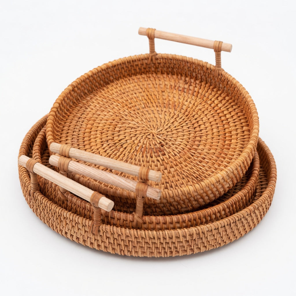 Handwoven Rattan Storage Basket with Lid | 22, 24 & 28 cm