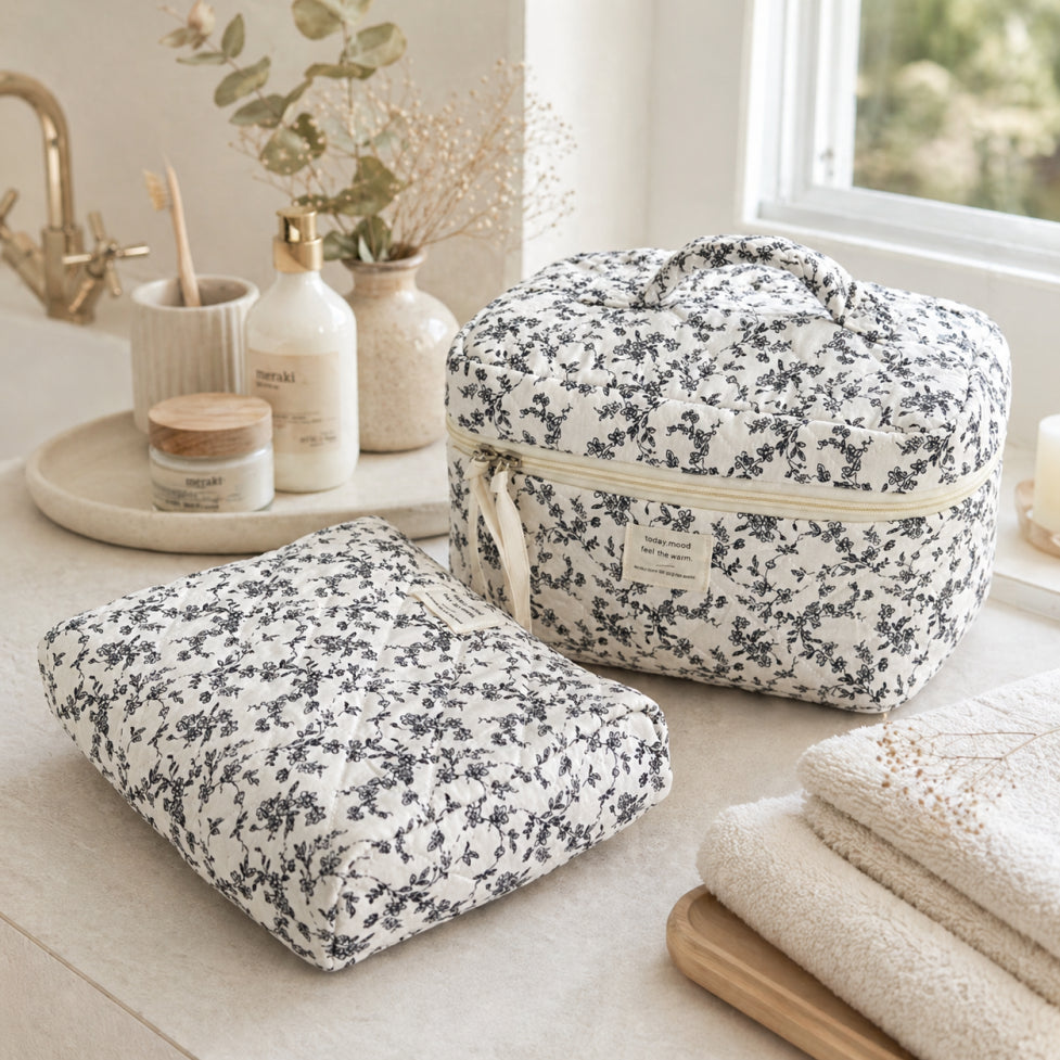 Floral Quilted Cotton Bag | Cosmetic, Handbag & Tote Styles
