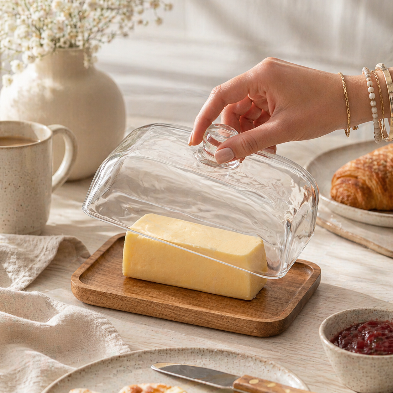 Bamboo & Glass Cake Stand | Serving Plate with Optional Cover
