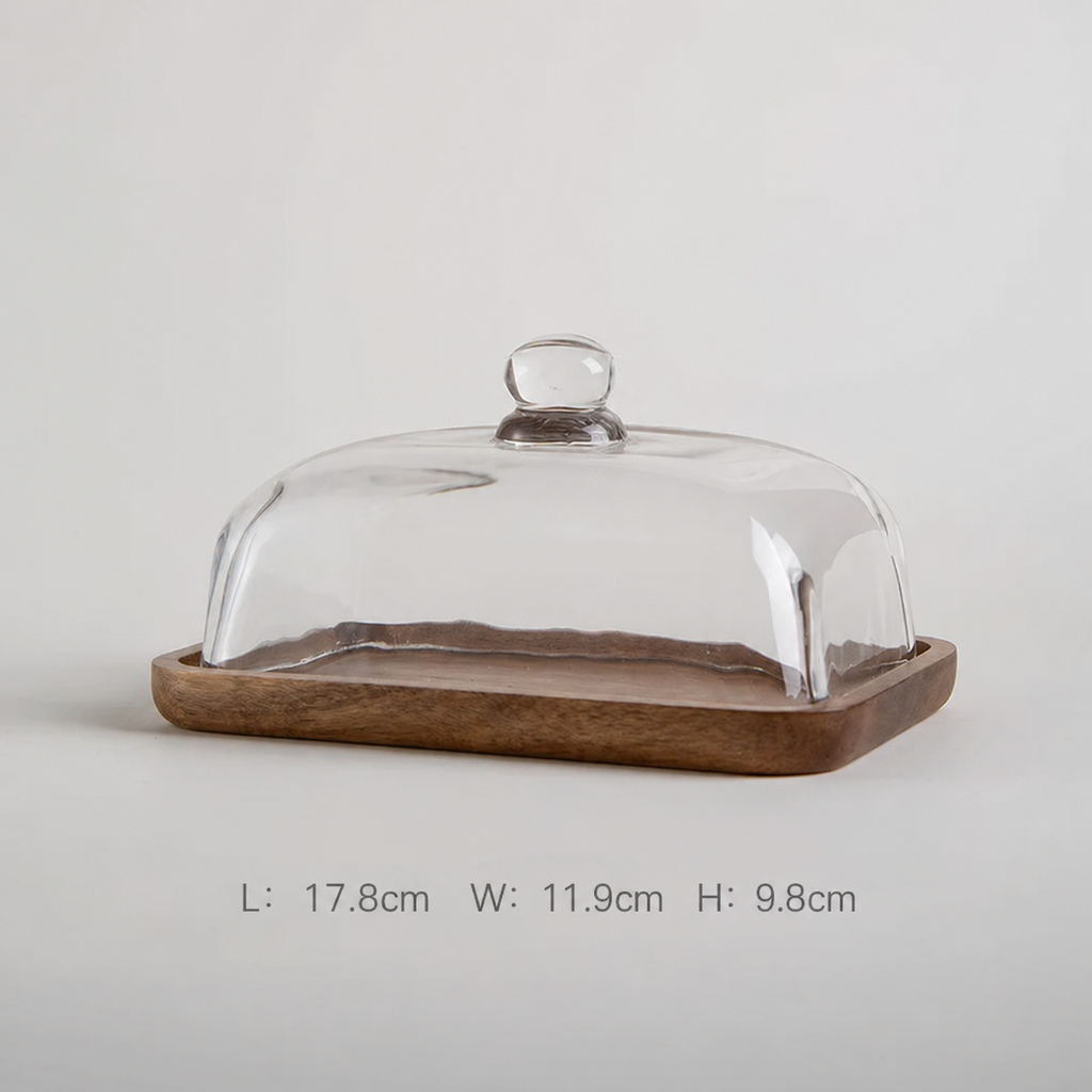 Bamboo & Glass Cake Stand | Serving Plate with Optional Cover