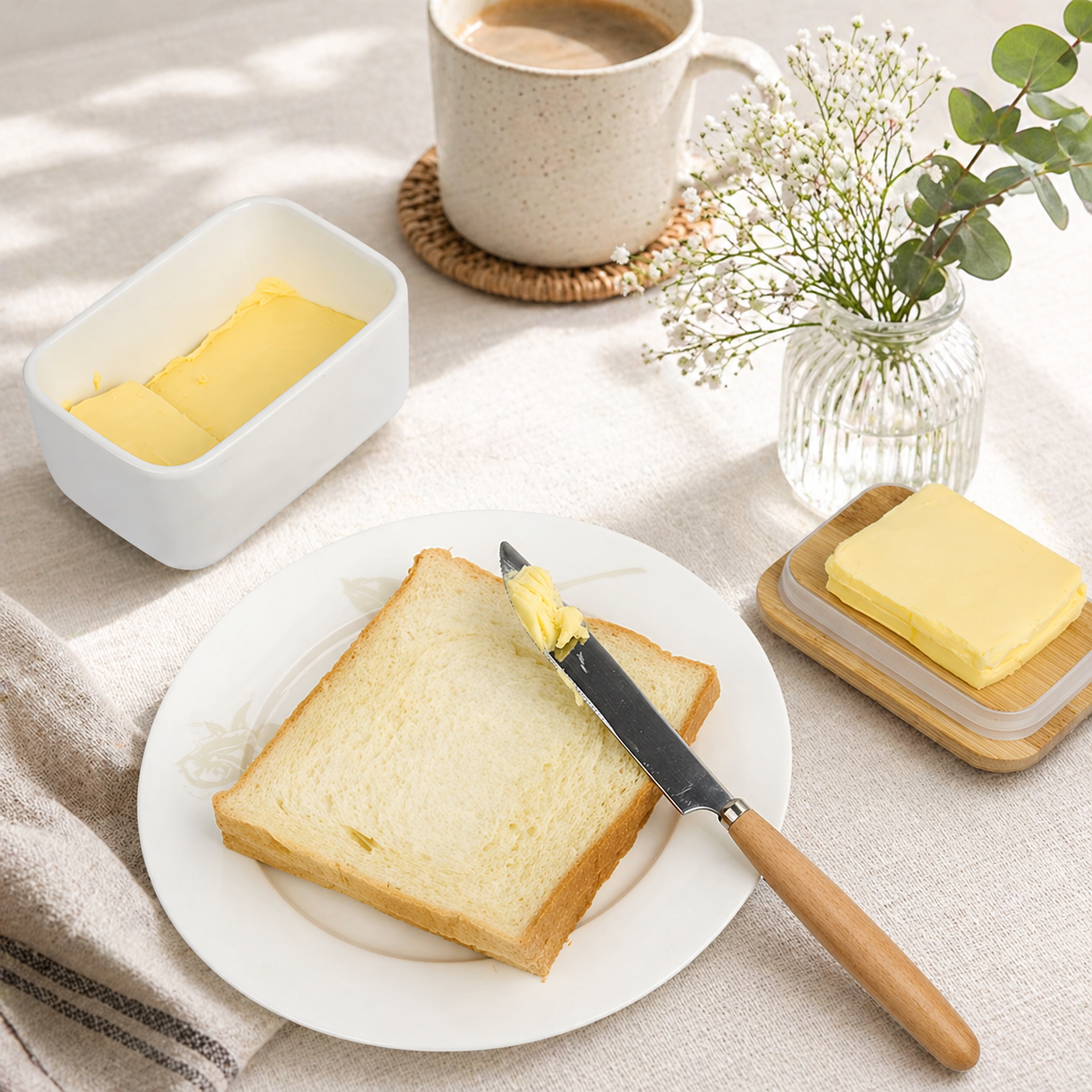 Butter Dish with Wooden Lid | Airtight Keeper for Countertop or Fridge