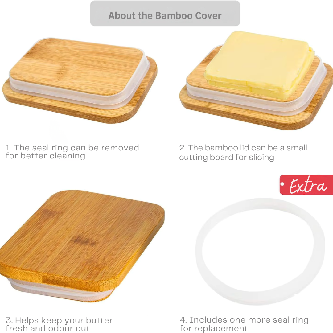 Butter Dish with Wooden Lid | Airtight Keeper for Countertop or Fridge