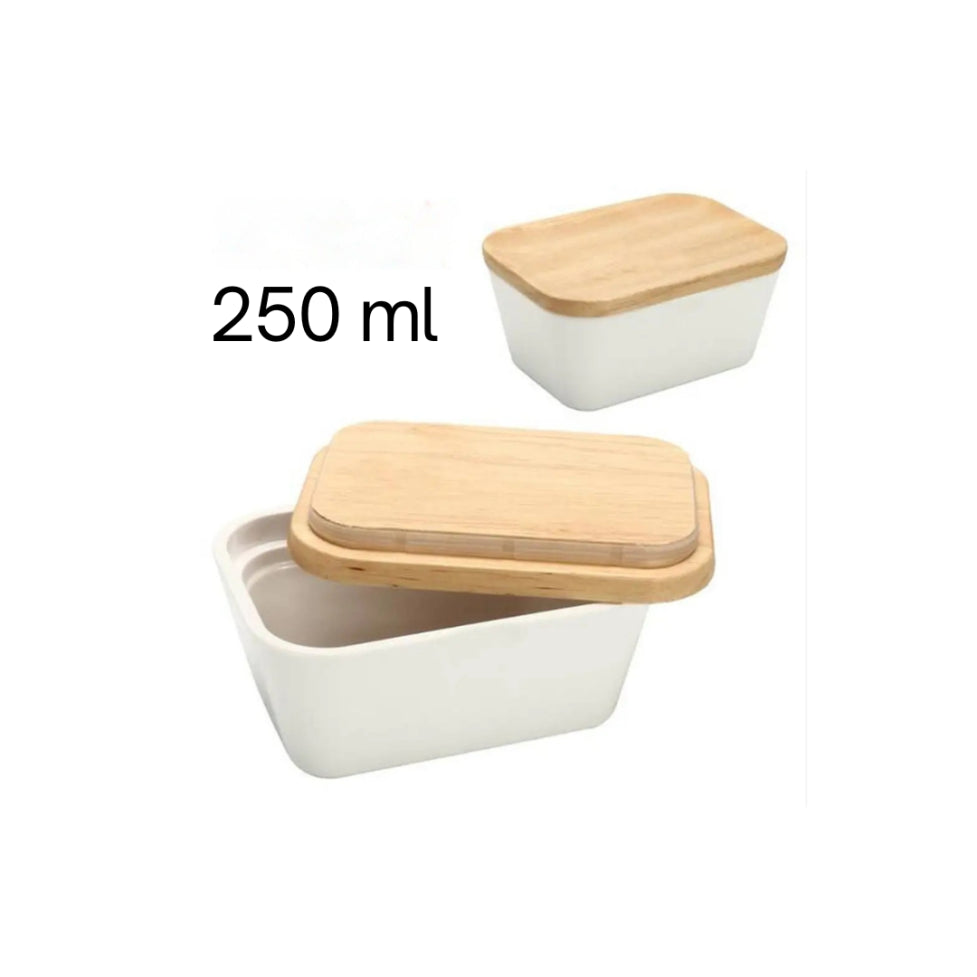Butter Dish with Wooden Lid | Airtight Keeper for Countertop or Fridge