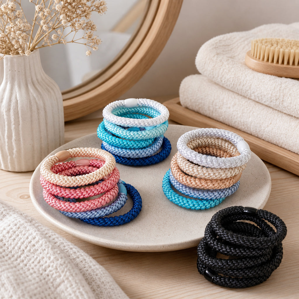 Korean Scrunchie Set | Elastic Hair Ties | Set of 5 | 5 Colour Combos