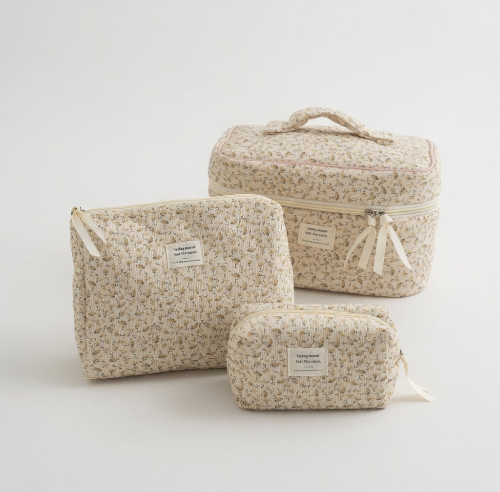 Vintage Floral Quilted Cotton Bag | Cosmetic, Handbag & Tote | Pink & Yellow