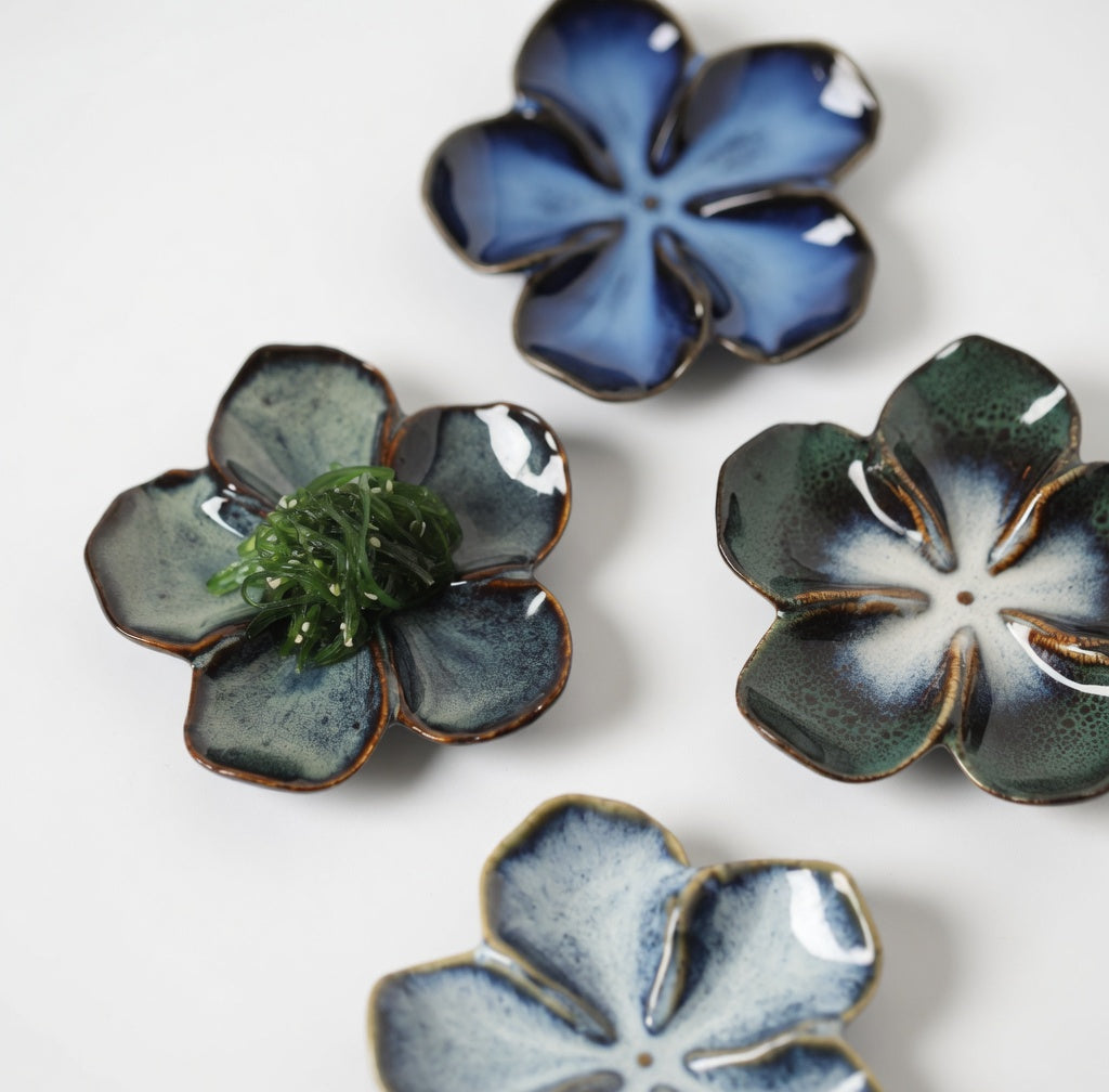 Flower-Shaped Ceramic Dipping Dish | Handmade Kiln-Fired Serving Plate