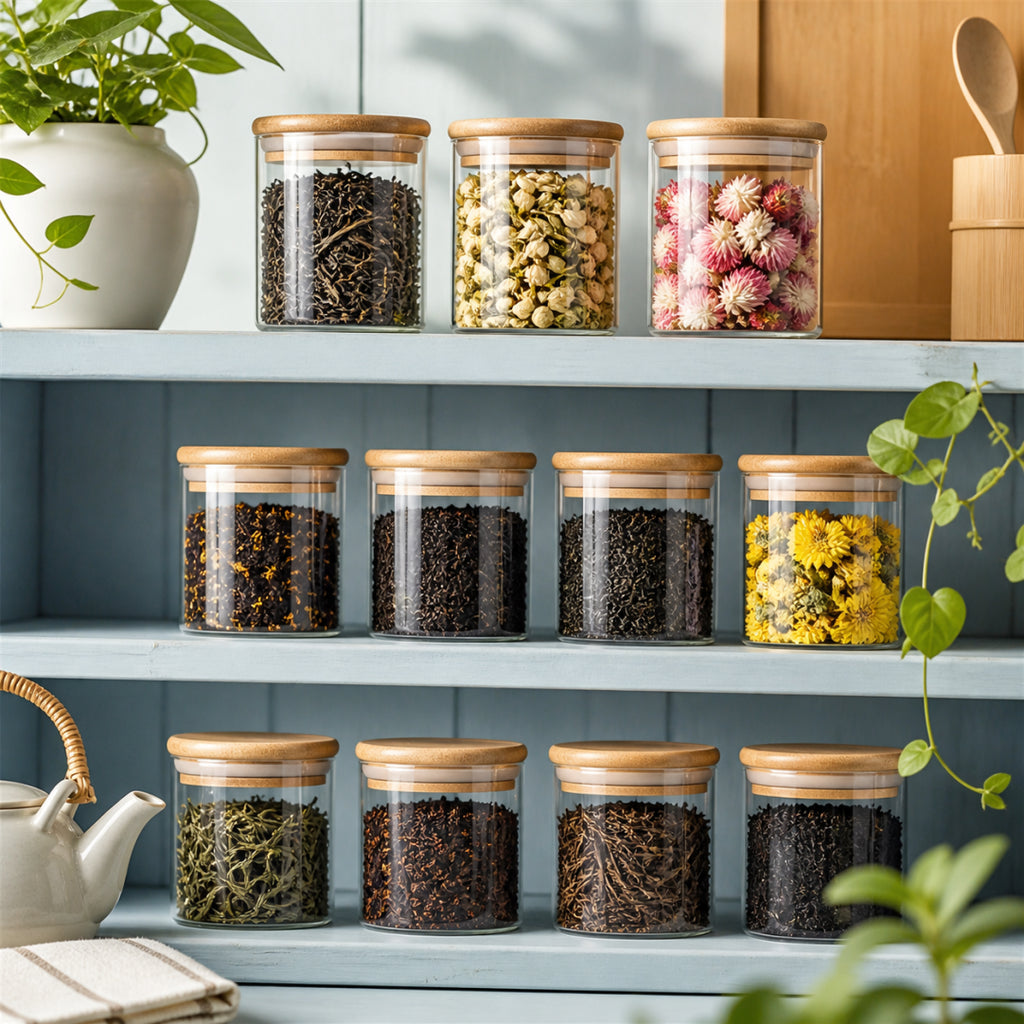 Glass Jars with Bamboo Lids | Set of 12 | 250ml Food Storage Containers