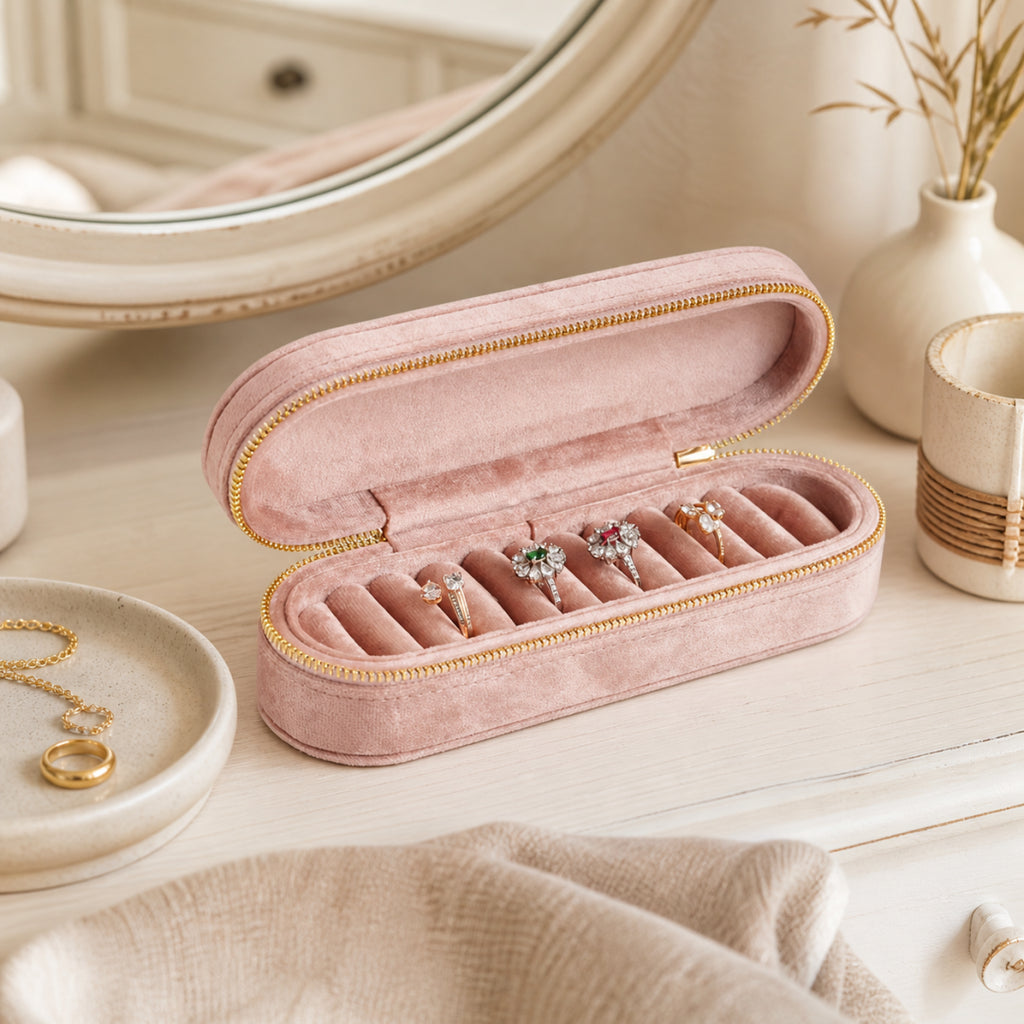 Velvet Ring Storage Box | Portable Jewellery Organiser