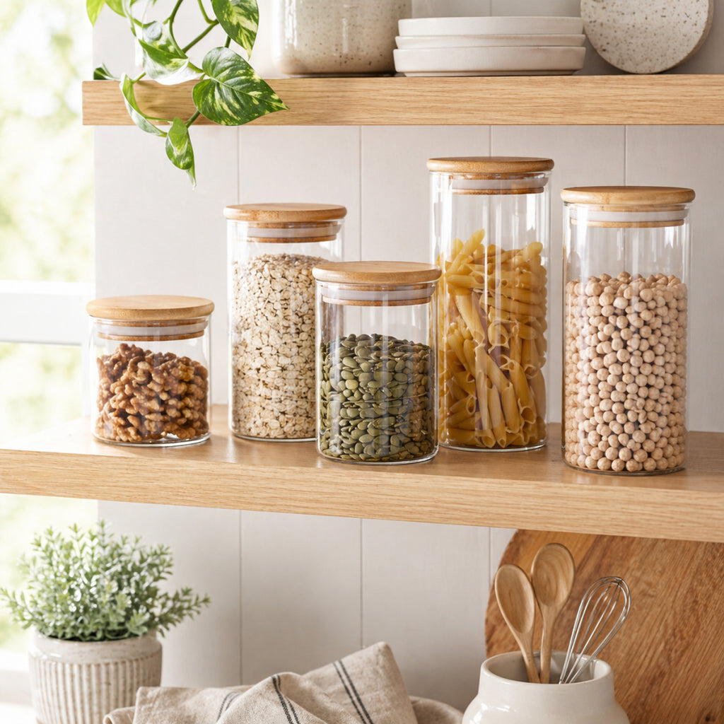 Glass Food Storage Jar with Wooden Lid | Airtight Kitchen Canister