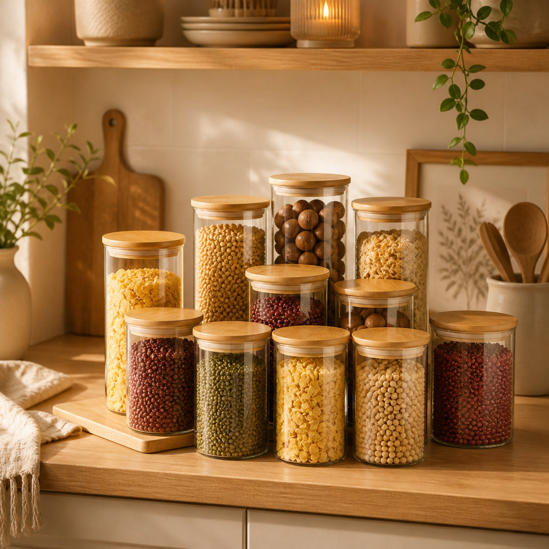Glass Food Storage Jar with Wooden Lid | Airtight Kitchen Canister