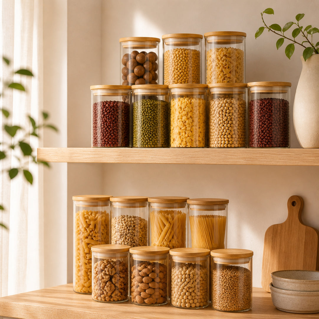 Glass Food Storage Jar with Wooden Lid | Airtight Kitchen Canister