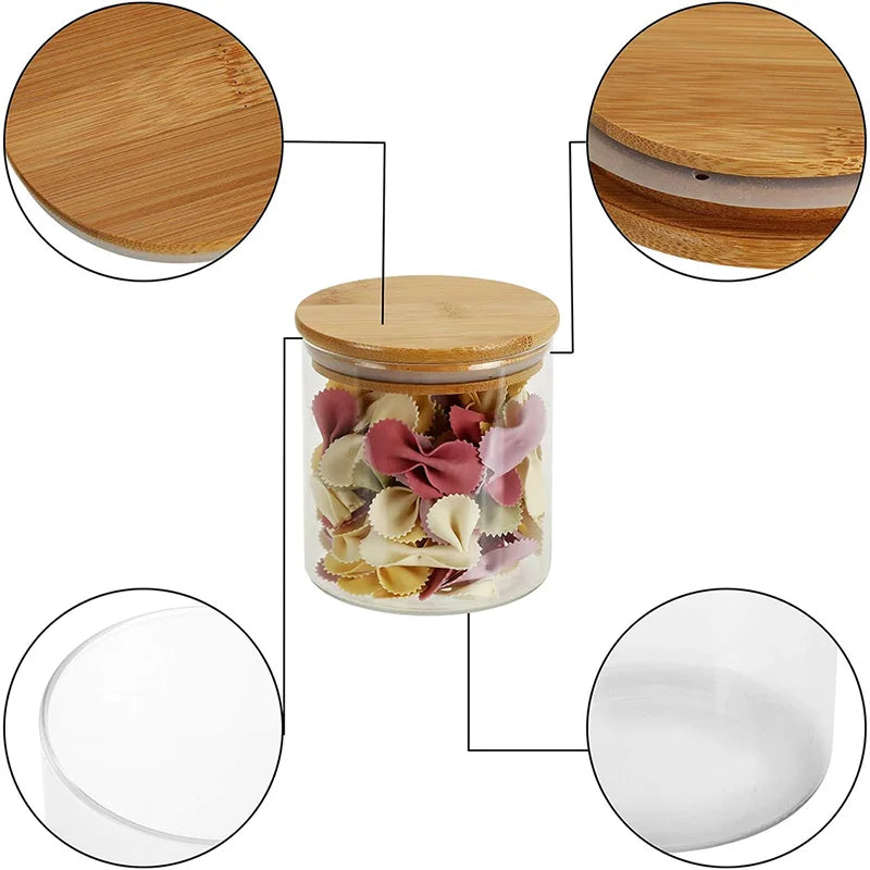 Glass Storage Jars with Bamboo Lids | Set of 5 | Airtight Kitchen Canisters