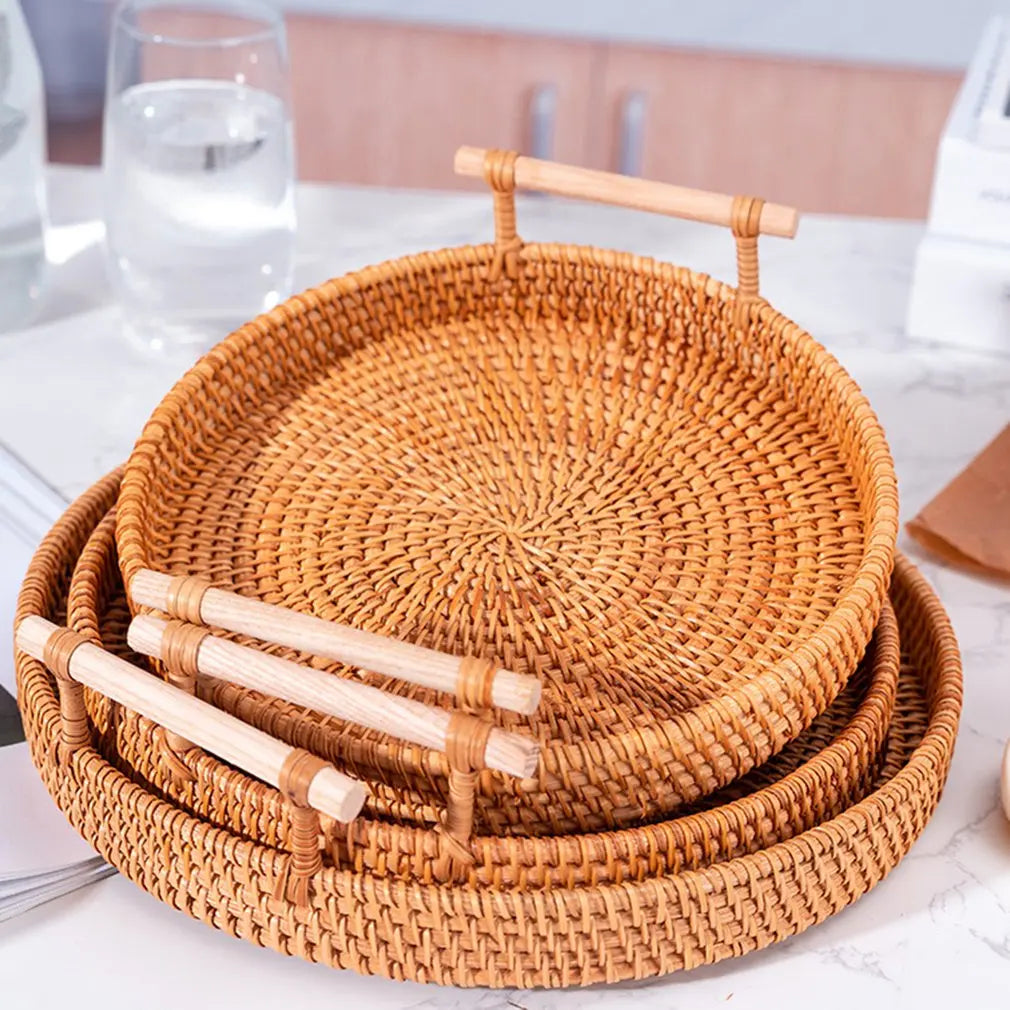 Handwoven Rattan Storage Basket with Lid | 22, 24 & 28 cm