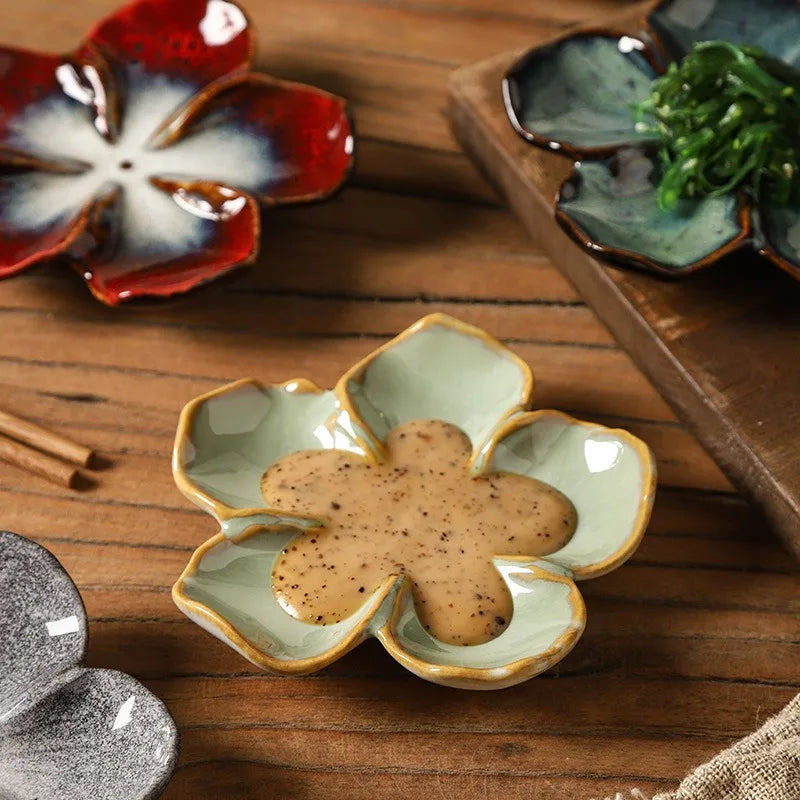Flower-Shaped Ceramic Dipping Dish | Handmade Kiln-Fired Serving Plate