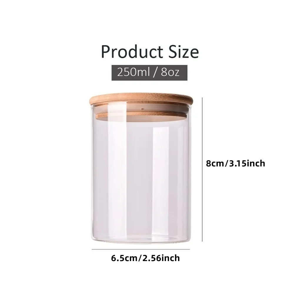 Glass Jars with Bamboo Lids | Set of 12 | 250ml Food Storage Containers