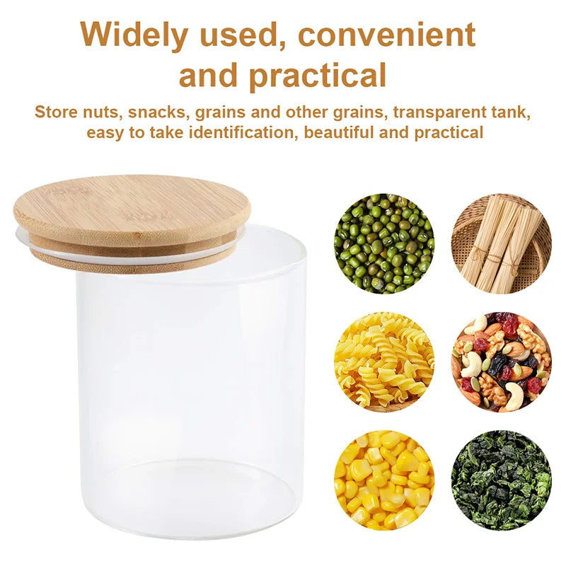 Glass Storage Jars with Bamboo Lids | Set of 5 | Airtight Kitchen Canisters