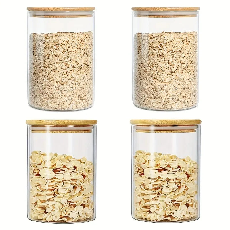 Round Glass Storage Jar with Bamboo Lid | Airtight Kitchen Canister