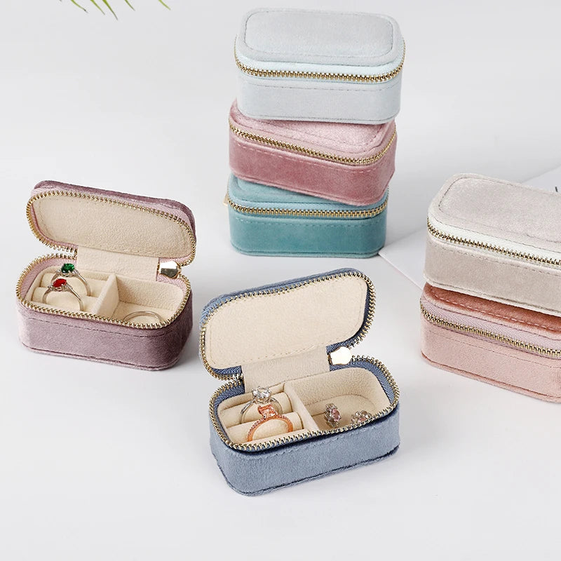 Mini Velvet Jewellery Box | Travel Zipper Case | 6 Colours
