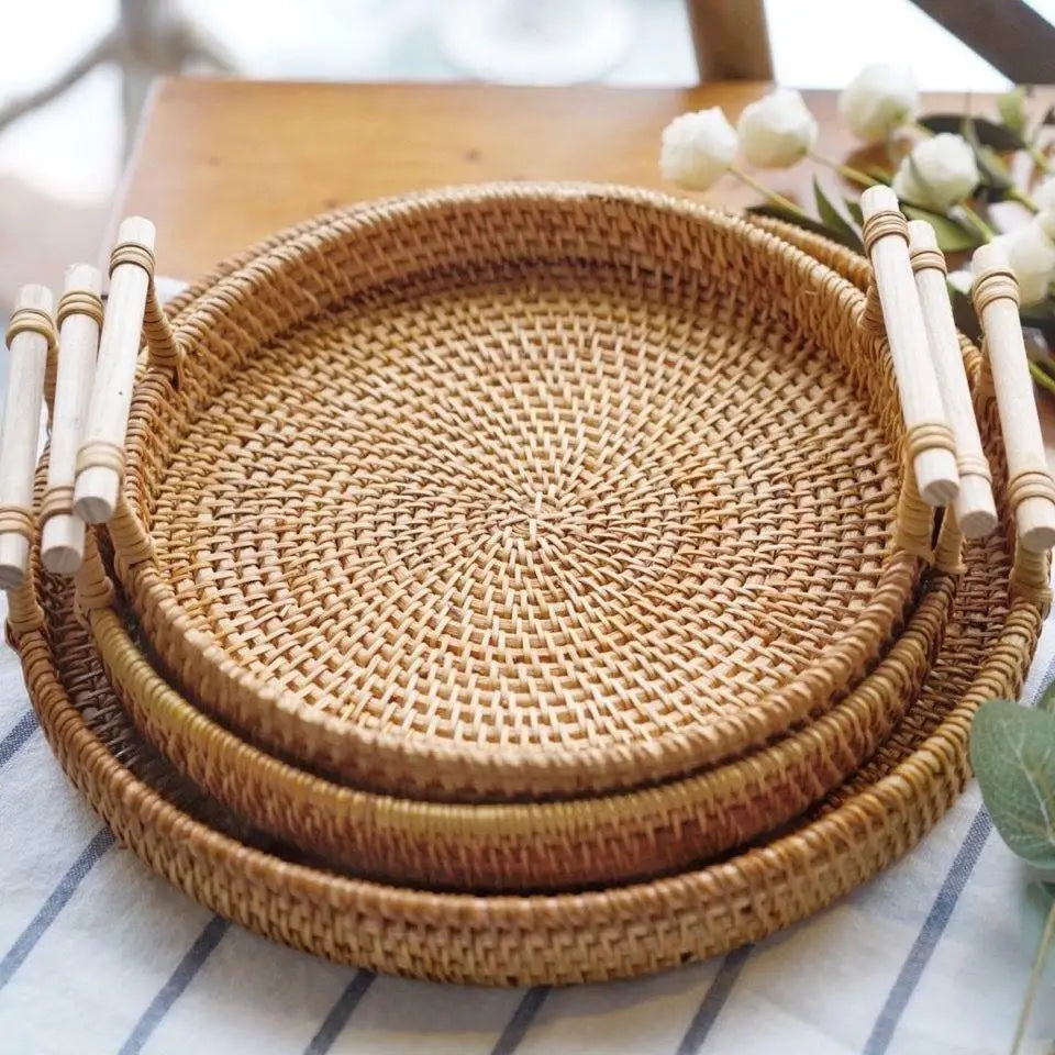 Handwoven Rattan Storage Basket with Lid | 22, 24 & 28 cm