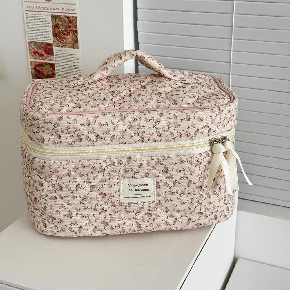 Vintage Floral Quilted Cotton Bag | Cosmetic, Handbag & Tote | Pink & Yellow