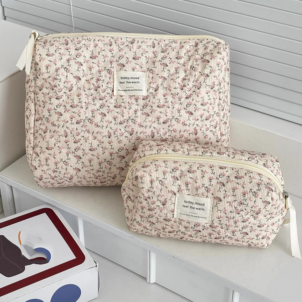 Vintage Floral Quilted Cotton Bag | Cosmetic, Handbag & Tote | Pink & Yellow