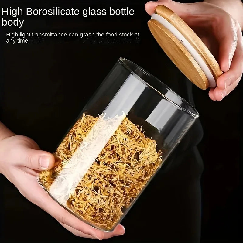 Round Glass Storage Jar with Bamboo Lid | Airtight Kitchen Canister