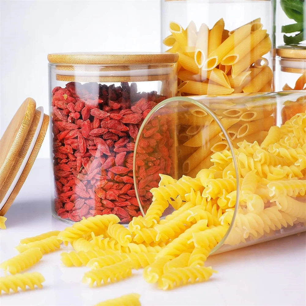 Glass Jars with Bamboo Lids | Set of 12 | 250ml Food Storage Containers