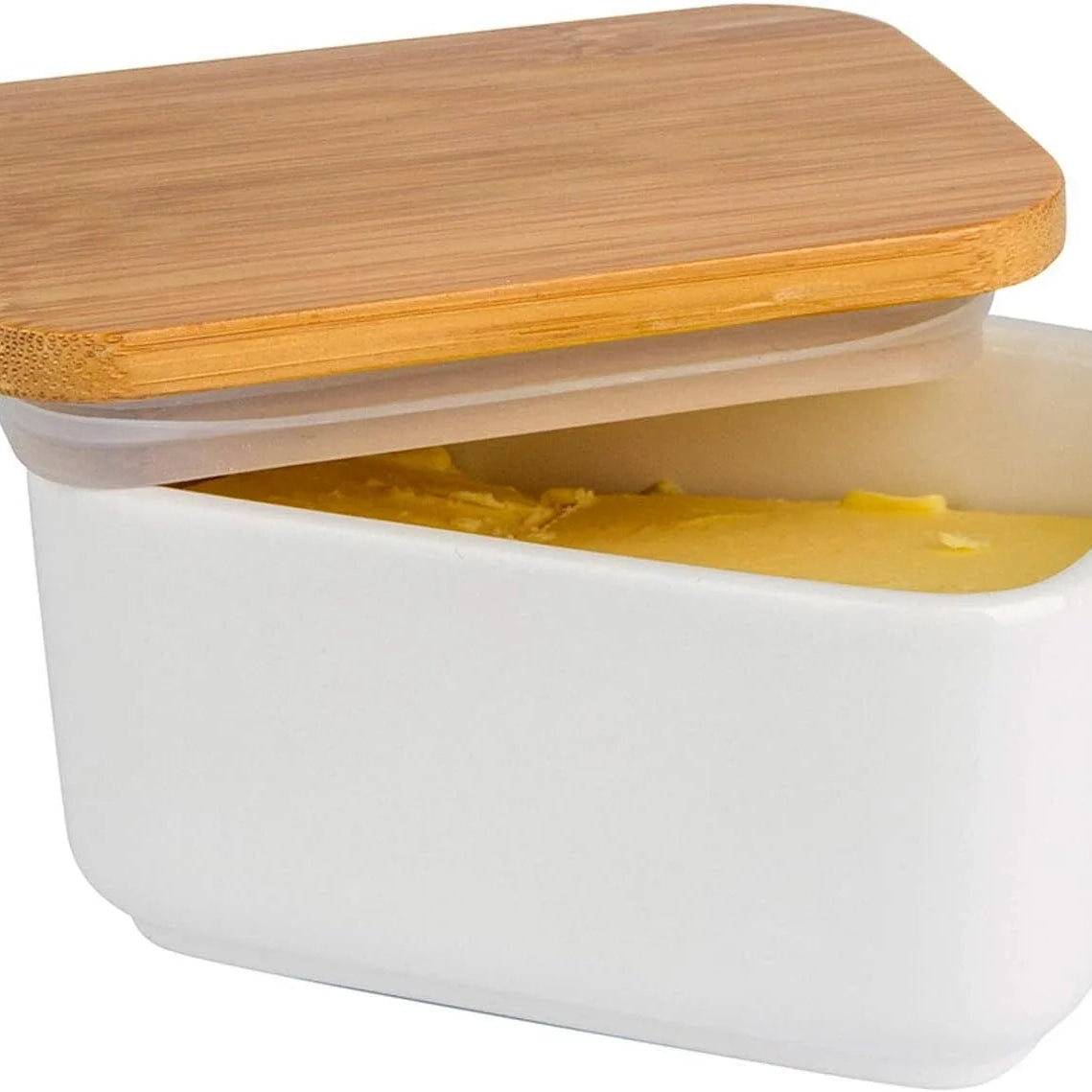 Butter Dish with Wooden Lid | Airtight Keeper for Countertop or Fridge