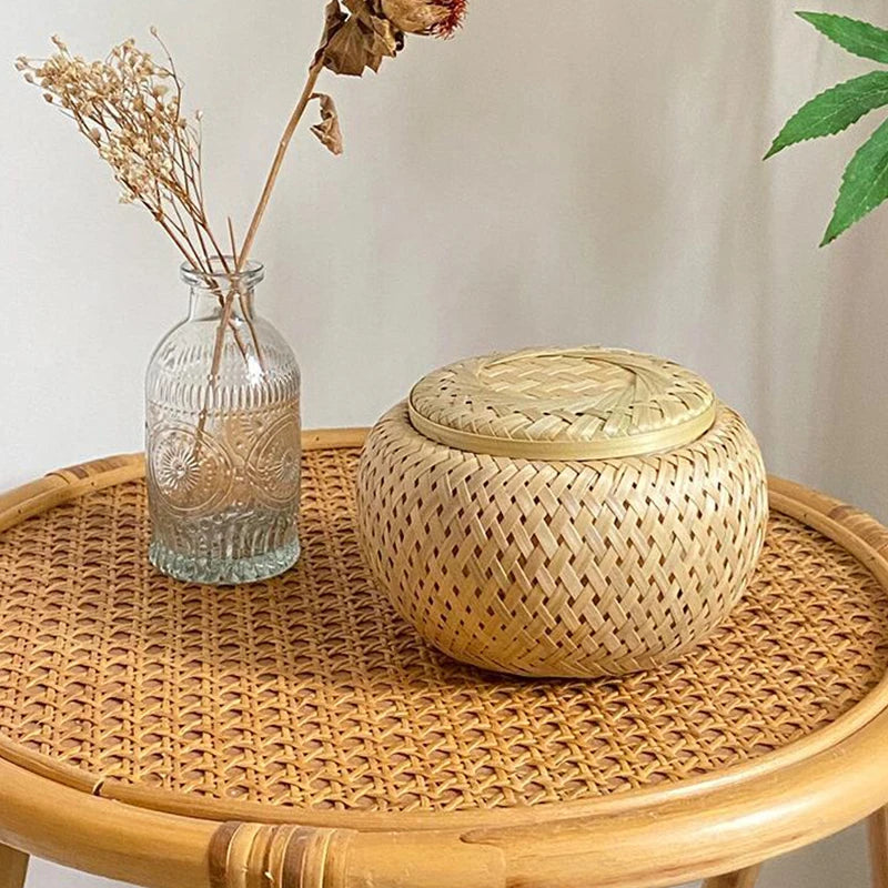 Handwoven Bamboo Storage Basket with Lid | Natural Home Organiser