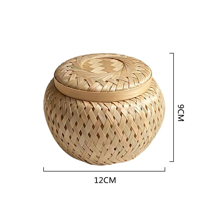 Handwoven Bamboo Storage Basket with Lid | Natural Home Organiser