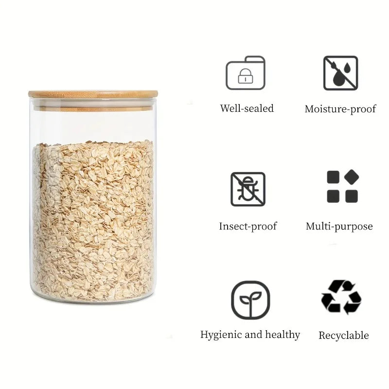 Round Glass Storage Jar with Bamboo Lid | Airtight Kitchen Canister