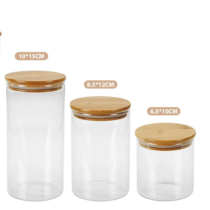 Glass Storage Jars with Bamboo Lids | Set of 5 | Airtight Kitchen Canisters