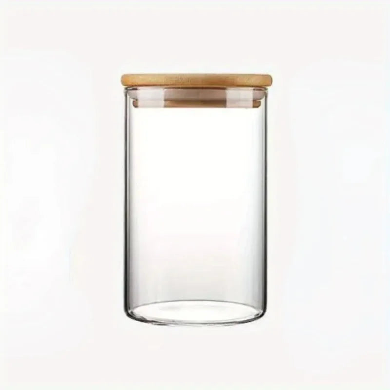 Round Glass Storage Jar with Bamboo Lid | Airtight Kitchen Canister