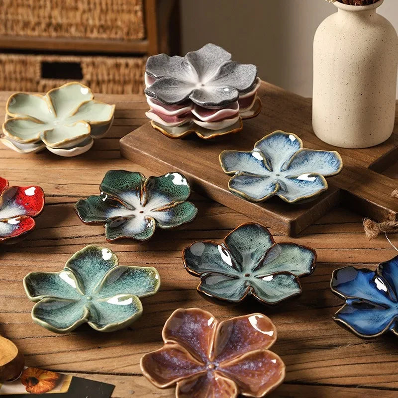 Flower-Shaped Ceramic Dipping Dish | Handmade Kiln-Fired Serving Plate