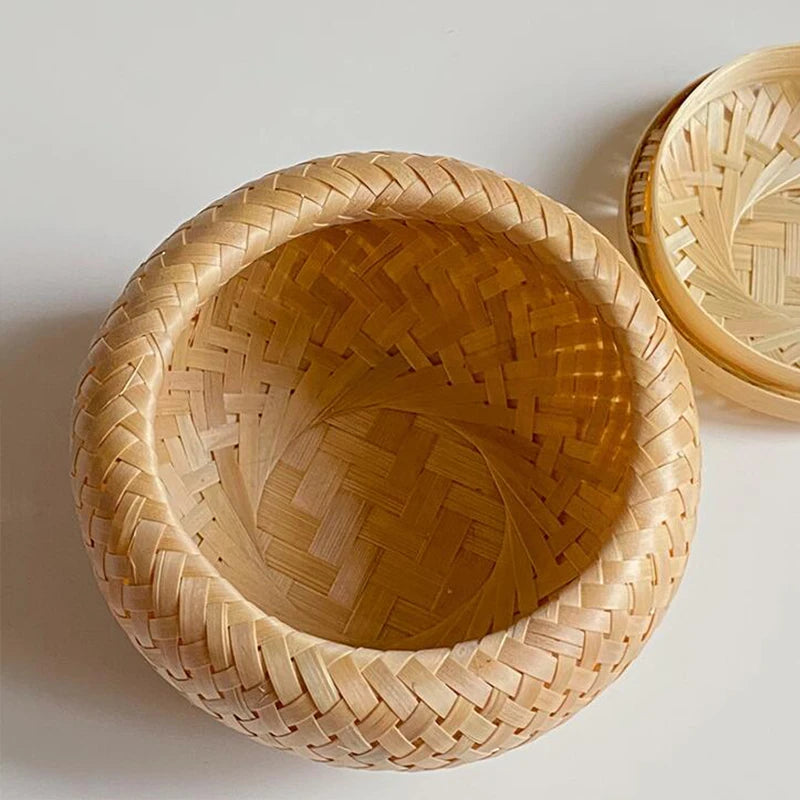 Handwoven Bamboo Storage Basket with Lid | Natural Home Organiser