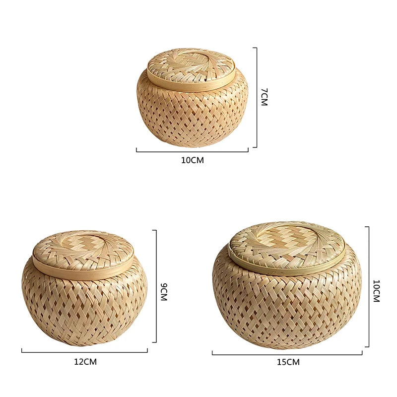 Handwoven Bamboo Storage Basket with Lid | Natural Home Organiser