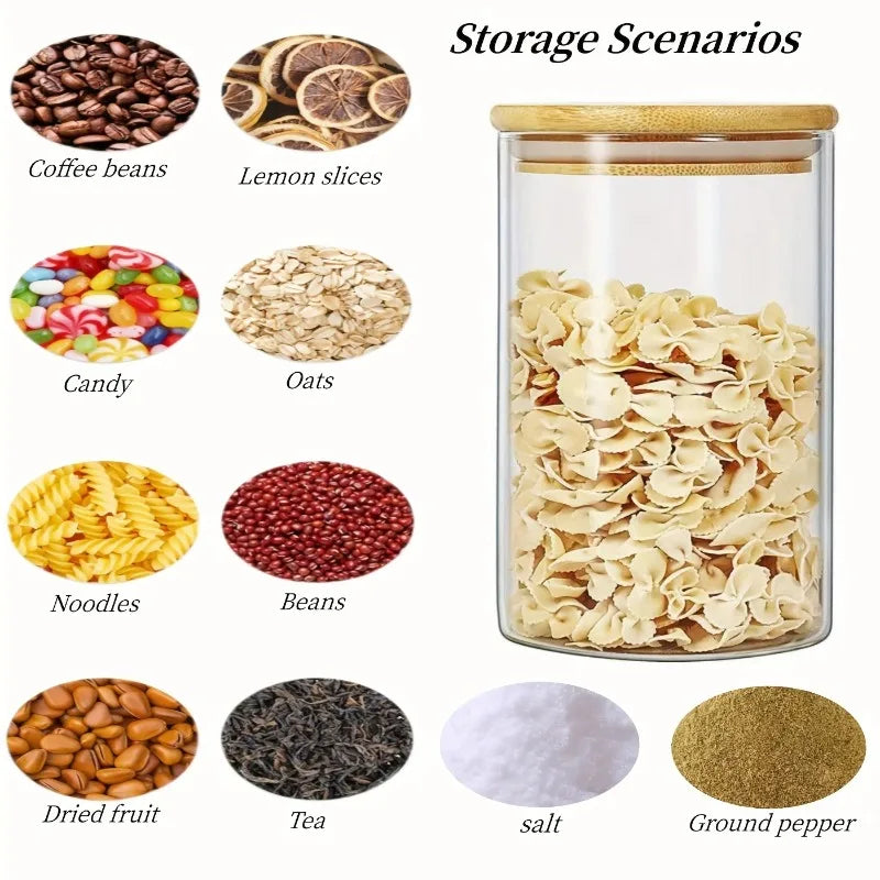 Round Glass Storage Jar with Bamboo Lid | Airtight Kitchen Canister