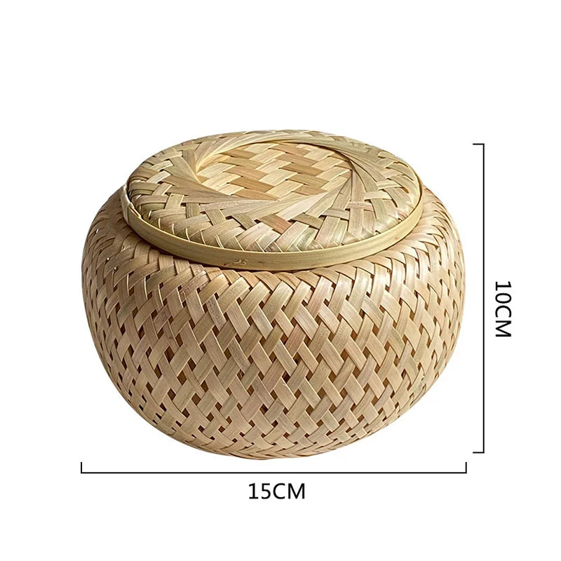 Handwoven Bamboo Storage Basket with Lid | Natural Home Organiser