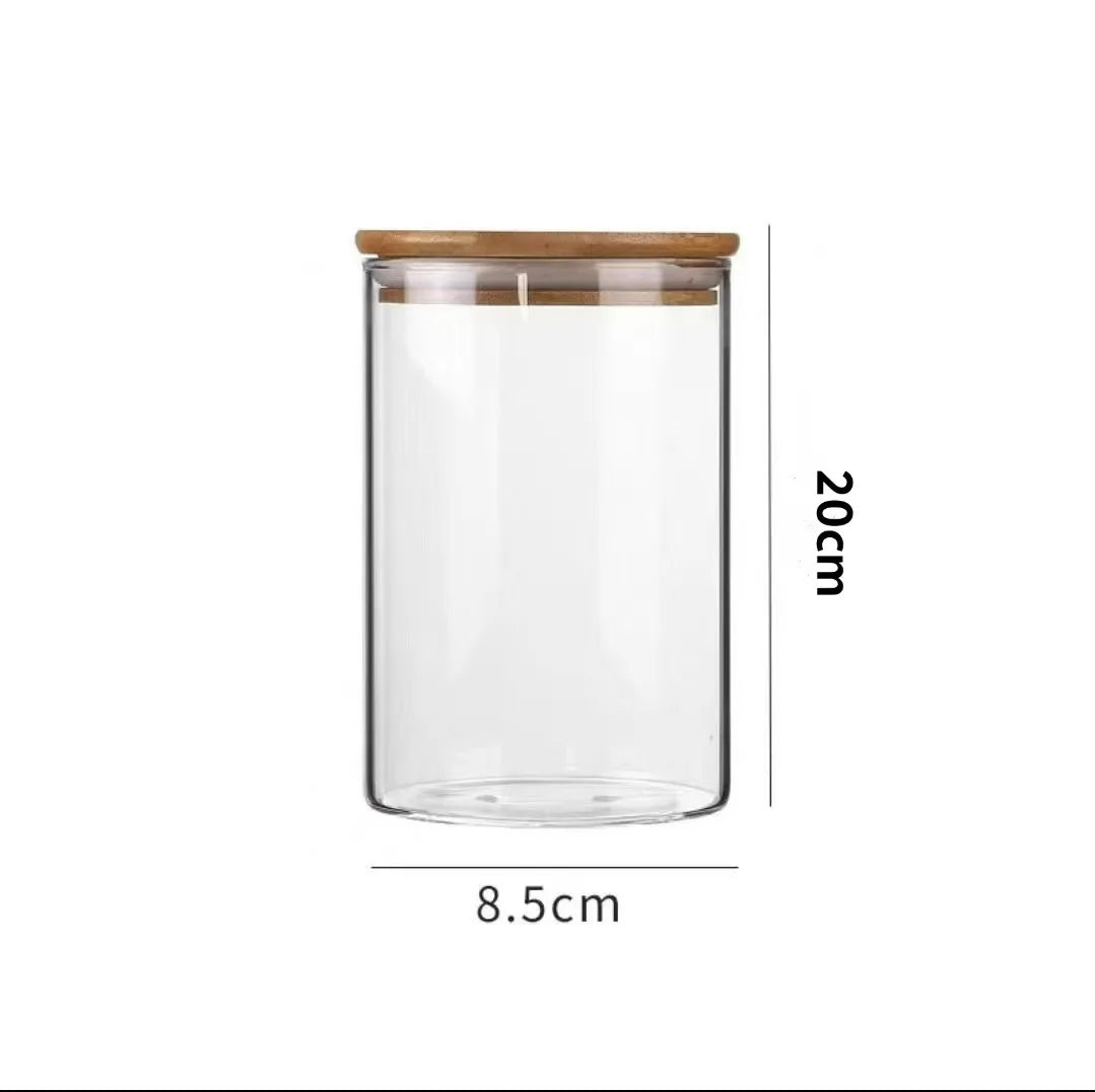 Glass Food Storage Jar with Wooden Lid | Airtight Kitchen Canister