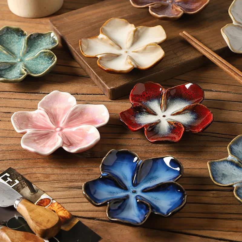Flower-Shaped Ceramic Dipping Dish | Handmade Kiln-Fired Serving Plate