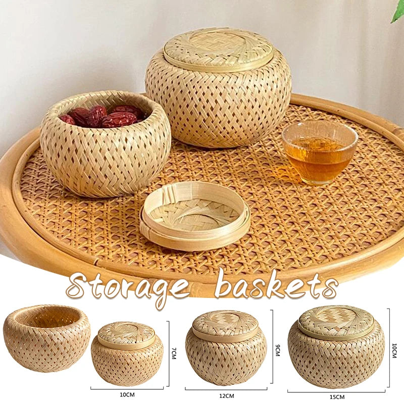 Handwoven Bamboo Storage Basket with Lid | Natural Home Organiser