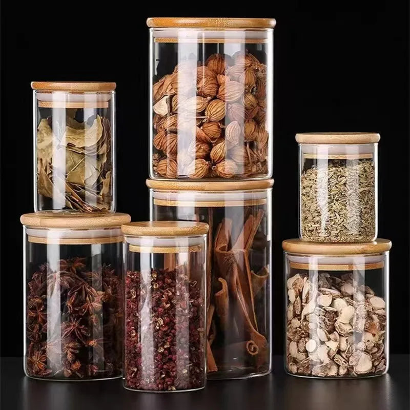 Glass Food Storage Jar with Wooden Lid | Airtight Kitchen Canister