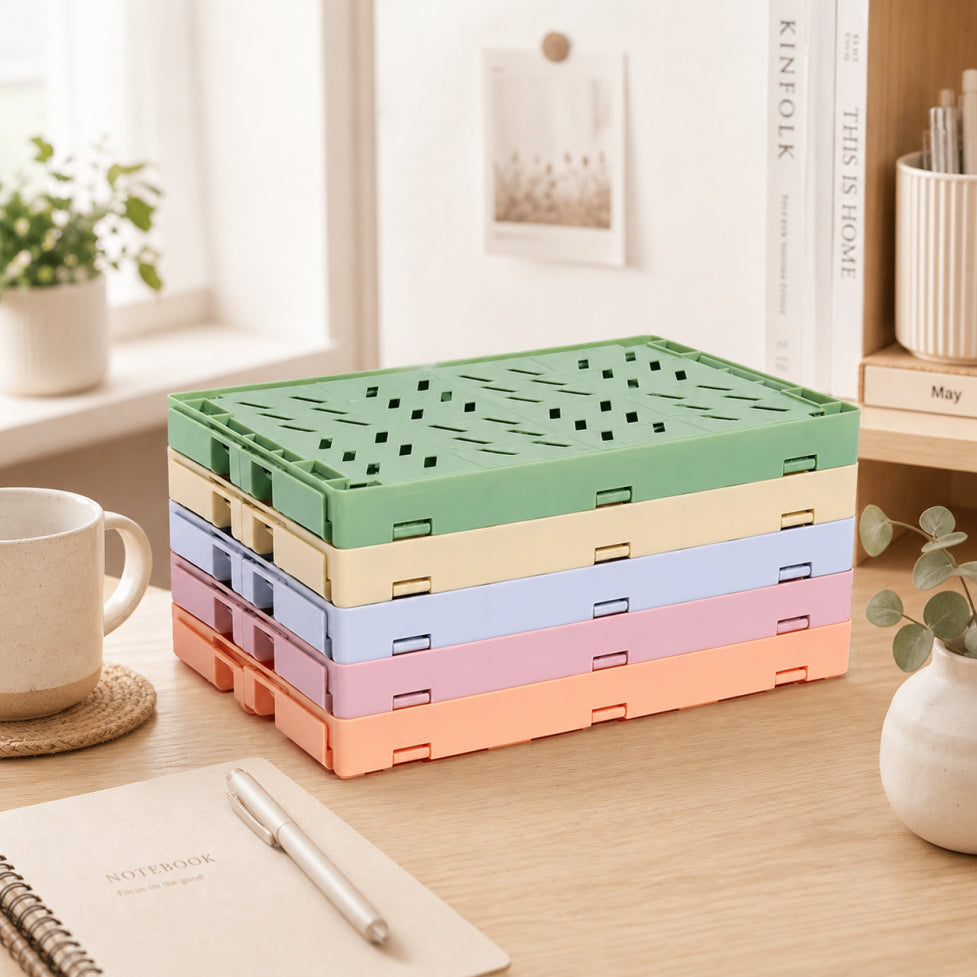 Foldable Plastic Storage Basket | Desktop & Home Organiser | 4 Colours