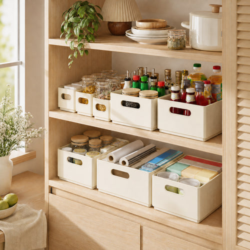 Foldable Kitchen Storage Box | Seasoning & Food Organiser | Beige & Clear