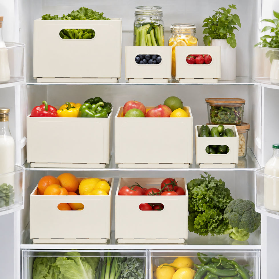 Foldable Kitchen Storage Box | Seasoning & Food Organiser | Beige & Clear