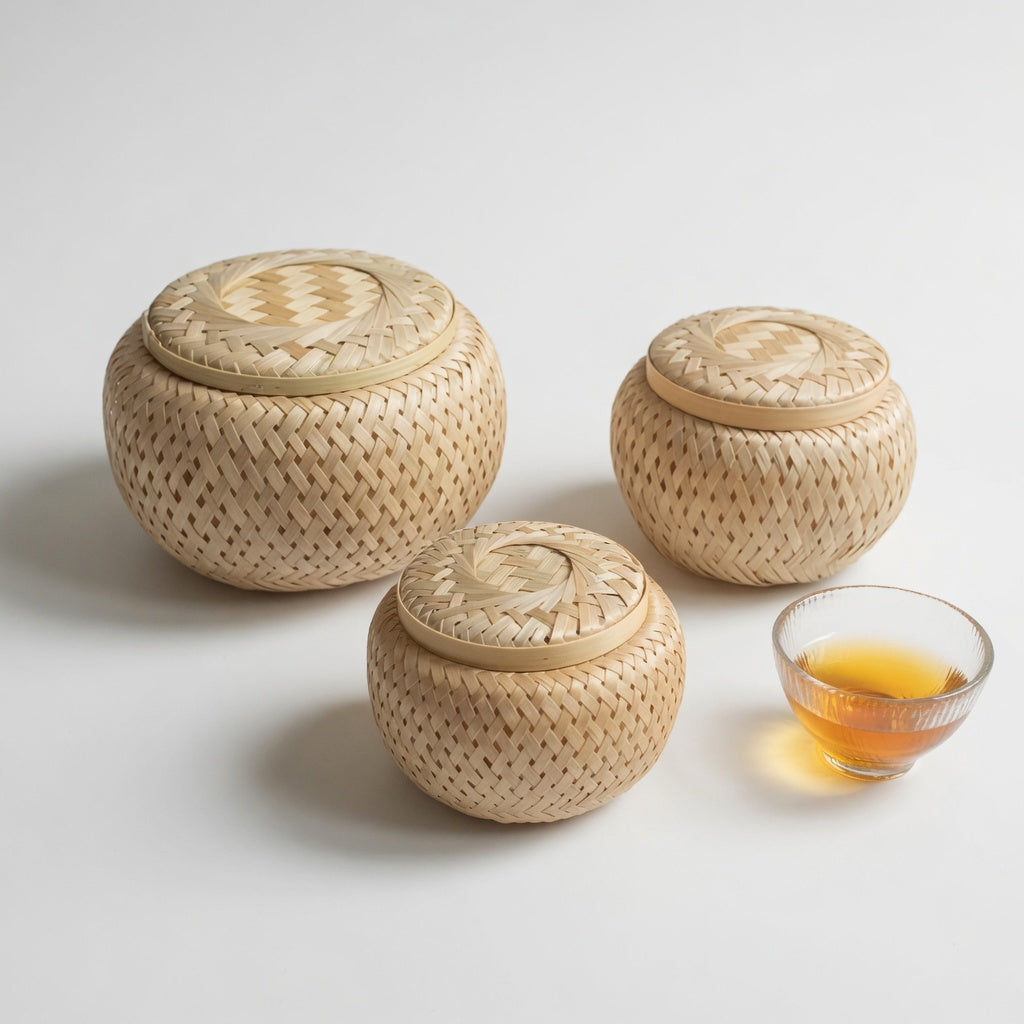 Handwoven Bamboo Storage Basket with Lid | Natural Home Organiser